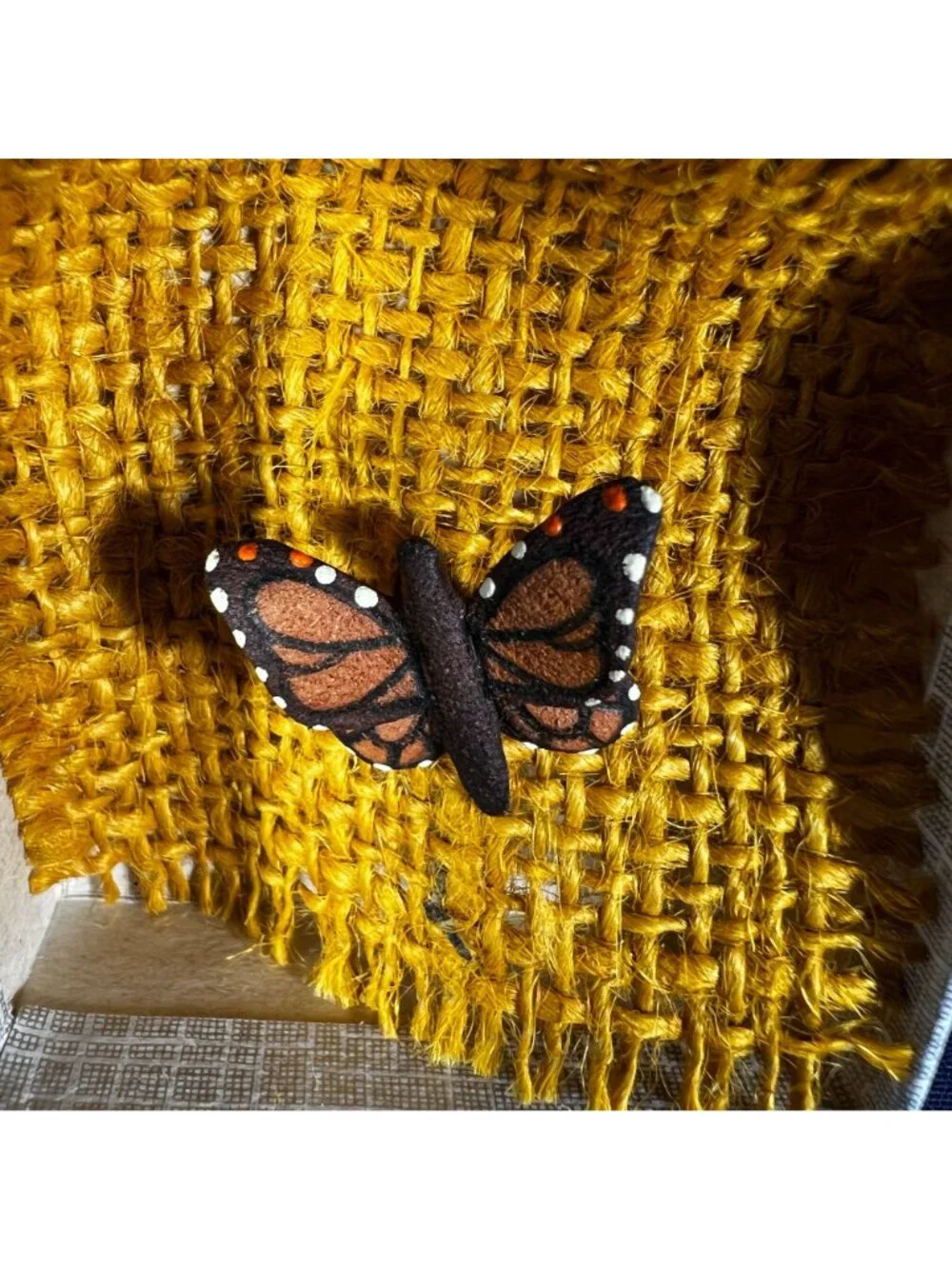 Decorative Monarch Butterfly Display In Acrylic Case With Rustic Yellow Burlap B